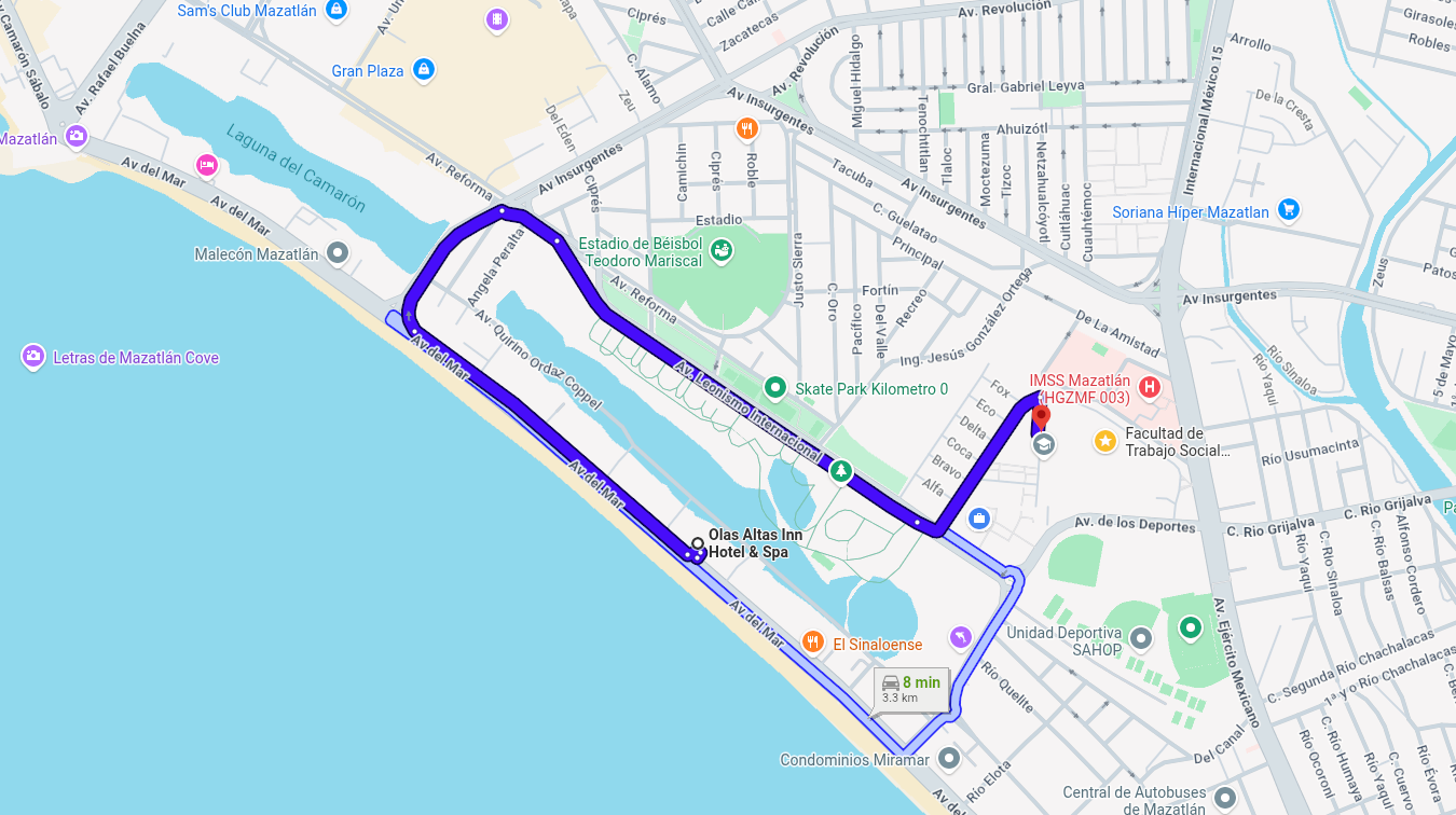 Ruta desde Hotel Olas Altas Inn a Sede AMIC 37